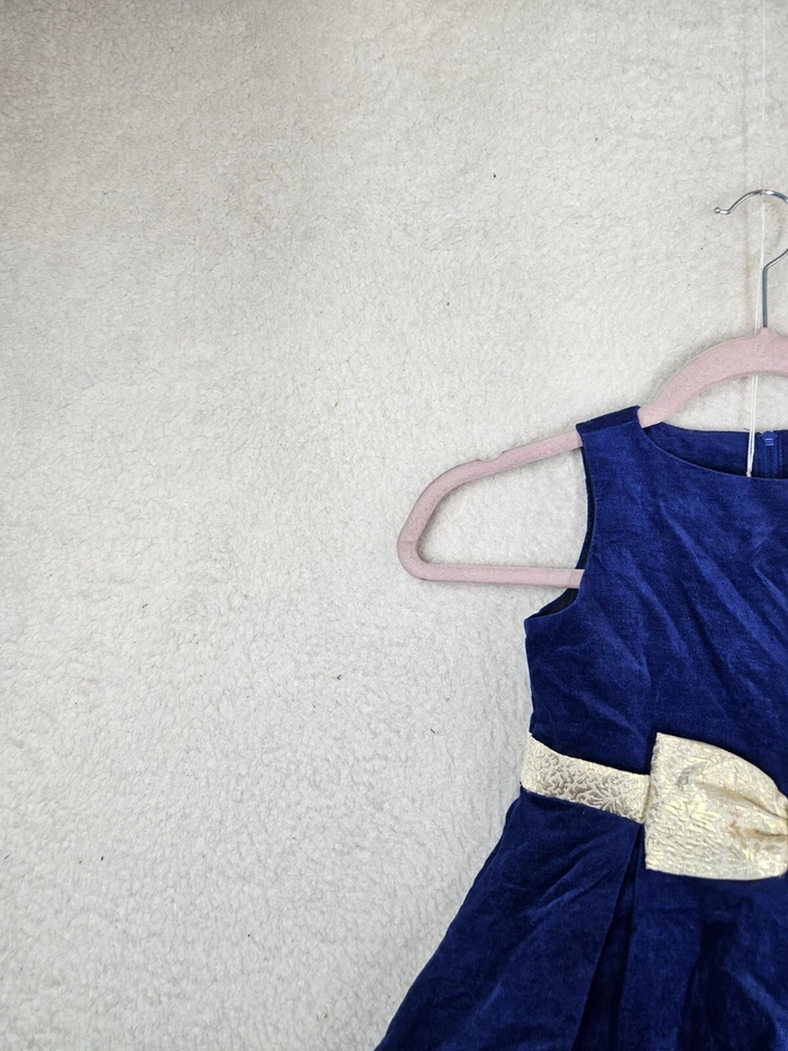 Vestido Gymboree Niñas 5 Azul Mezcla Algodón Sin Mangas Terciopelo Ajuste Acampanado Fiesta Foto 2 de 4