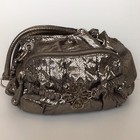 Mischa Barton Pewter Grey Snake Print Metal Flower Detail Shoulder Bag