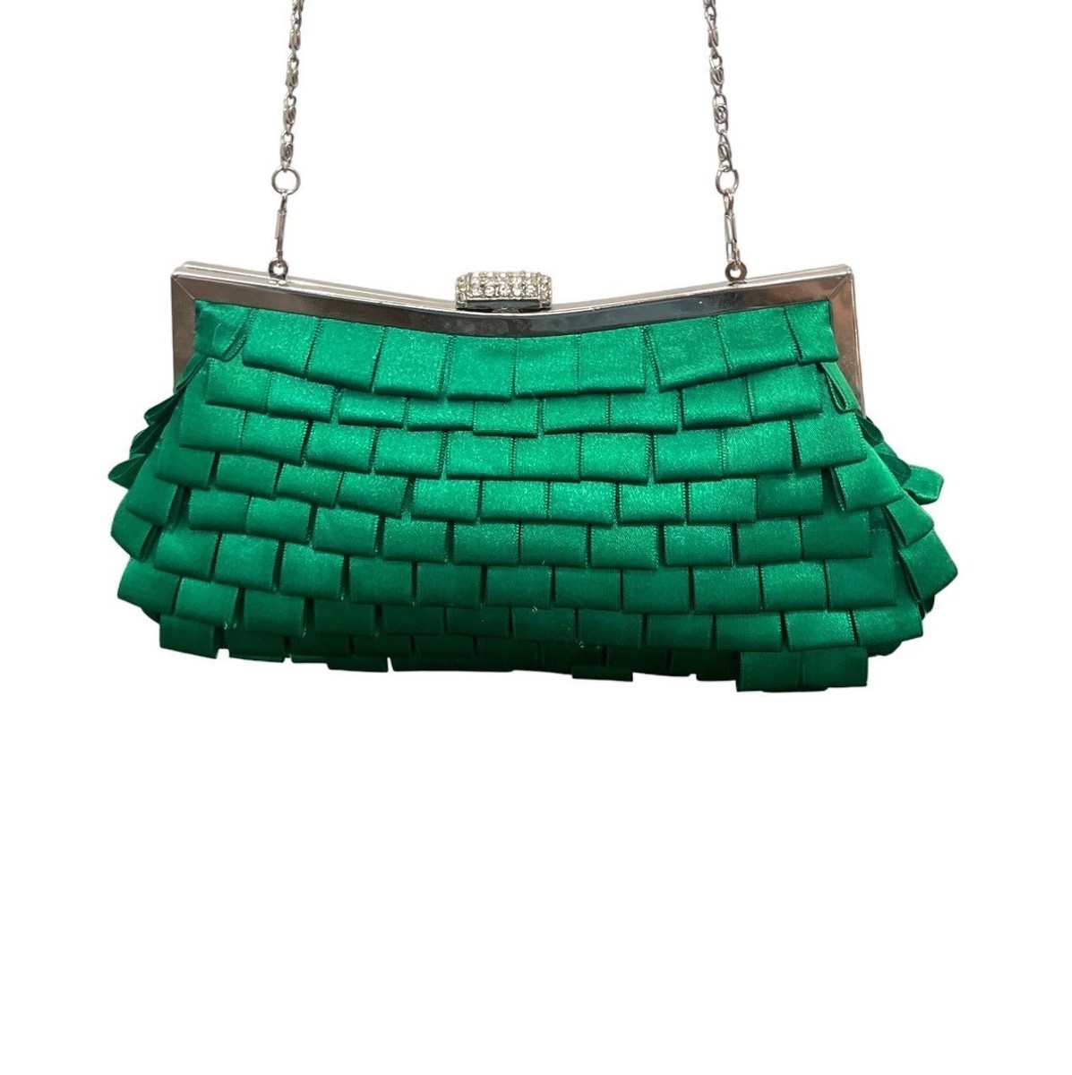 Lulu Townsend Women's Green Folded Ribbon Rhinestone Clasp Evening