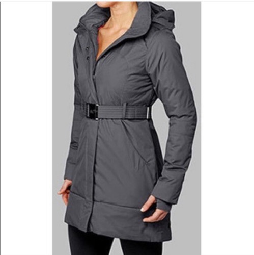 Lululemon Pinnacle belted Logo puffer Coat parka Jacket In Gray Mid Length Sz.10