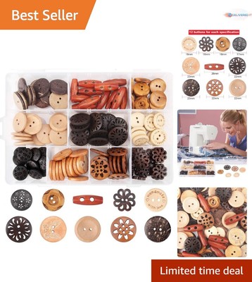 Versatile 120Pcs Wooden Buttons Set - Ideal for Sewing, Knitting, and DIY Crafts