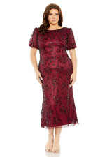 MAC DUGGAL Boat Neckline Midi Sheath Embellished Dress BURGUNDY SZ 16 $498 #5940