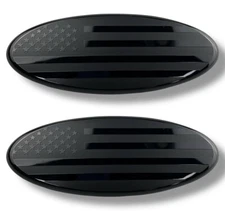 2pcs US Flag Black Rear Tailgate+Front Grille Logo Ford F150,350 without camera