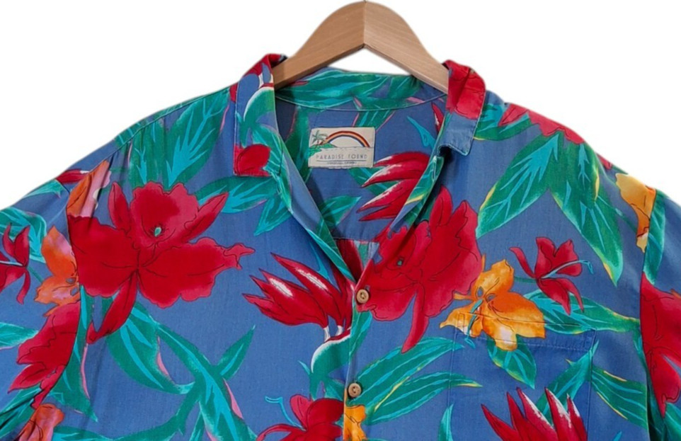 VTG Paradise Found Hawaiian Shirt Men's 2XL* Short Sleeve Colorful Floral