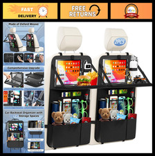 Car Backseat Organizer with Table Holder, 10 Storage Pockets, Kick Mats - 2 Pack