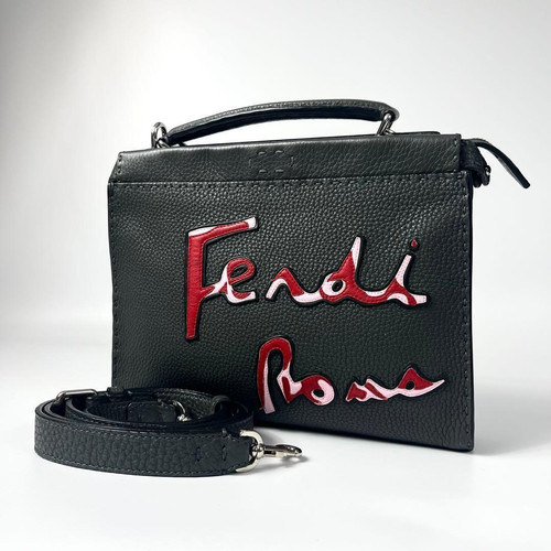 Fendi Peekaboo Mini Fit Logo Black 2 Way Leather Handbag Design