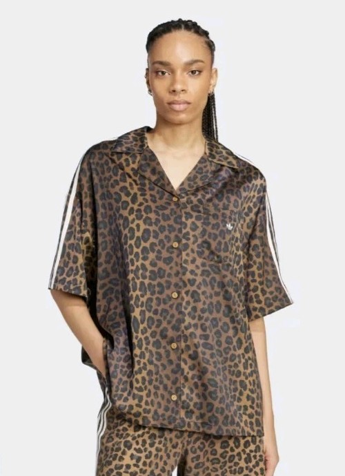 Adidas LEOPARD ANIMAL Buttoned SATIN SHIRT NEW Nwt XXL 2XL 100