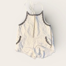 Free People White Romper With Blue Embroidery And Cross Back Size XS