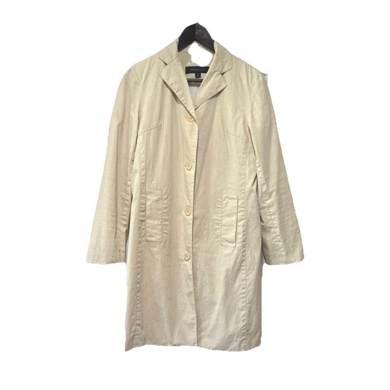 Siena Studio Beige Floral Lined Button Collared Mid-Length Overcoat XS