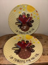 2 Pottery Barn Kids Thanksgiving Melamine Dishes Plates Turkey Thankful For EUC