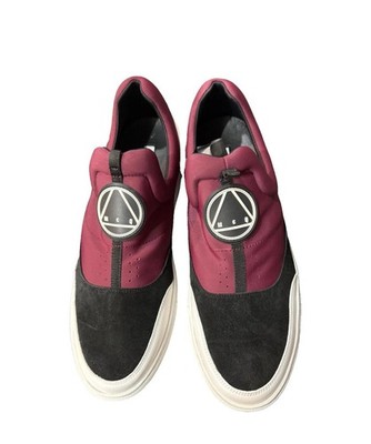 MCQ  by AMQ Black Burgundy White Slip-On Sneakers Men's Logo Accent Casual Shoe 