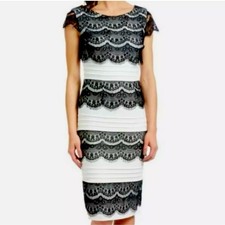 Melrose Off White Black Eyelash Lace Bodycon Sheath Knee Length Dress Size 8