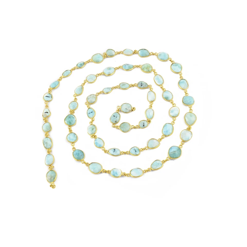 Cadena Conector Larimar Natural Bisel Chapado en Oro Ovalado Piedras Preciosas Rosario Joyería Foto 3 de 4