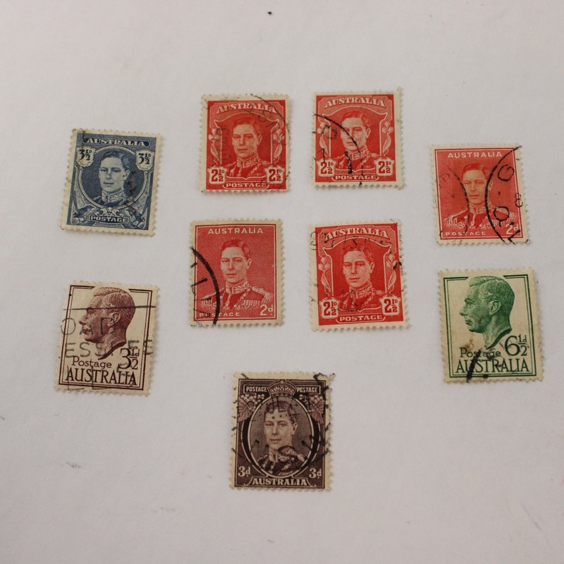 Lot Of 9 Australia King George VI Stamps Used