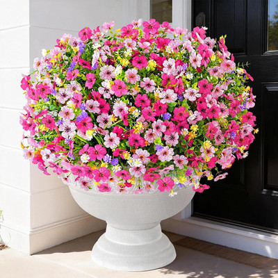 12 Bundles Artificial Flowers for Outdoors, UV Resistant Fake Outdoor Flowers, R