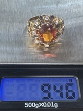 14K Gold Orange Garnet With Diamonds 9.46 Gra...