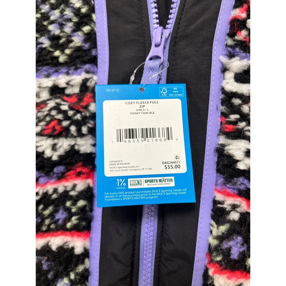 DSG 舒适抓绒全拉链夹克时髦公平岛图案女孩 L — 第 4/4 张图片
