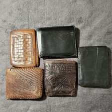 Lot Of 5 Antique Vintage Used Men's Leather Wallets 2 Black 3 Brown