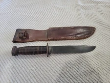 VINTAGE KINFOLKS USA FIXED BLADE HUNTING FIGHTING KNIFE Leather  HANDLE