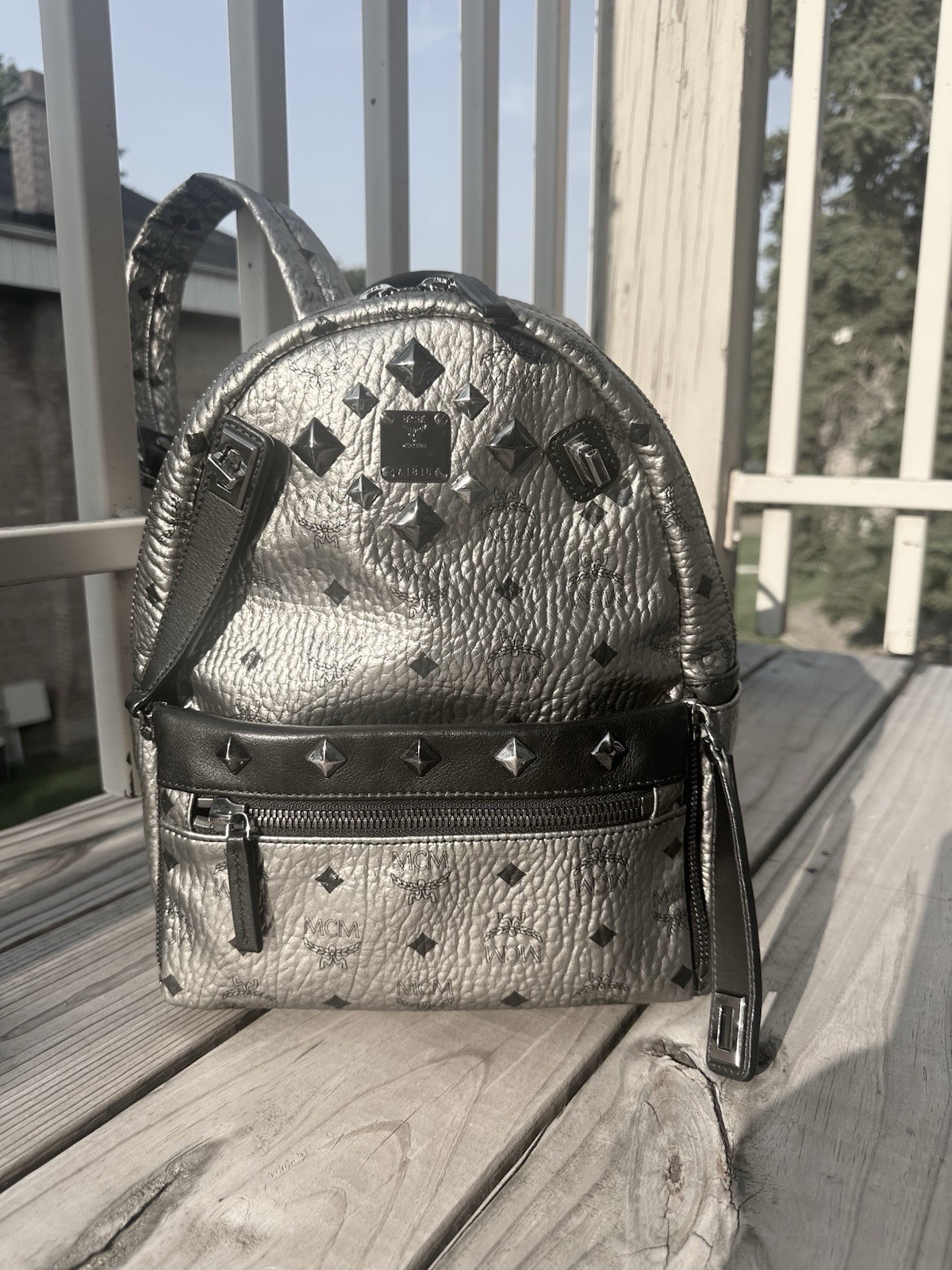 MCM Metallic/Silver, Studded medium Backpack. Con… - image 5