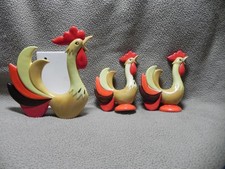 Vintage 60s Holt Howard Ceramic Rooster Salt & Pepper Shakers & Napkin Holder E