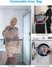 Laundry Basket with Wheels, Tall Rolling Laundry Hamper with Lid and Removabl...