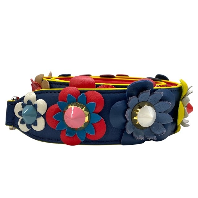 RARE FENDI Long Shoulder Strap Bag Accessory with Flower Motif Studs Leather Detail