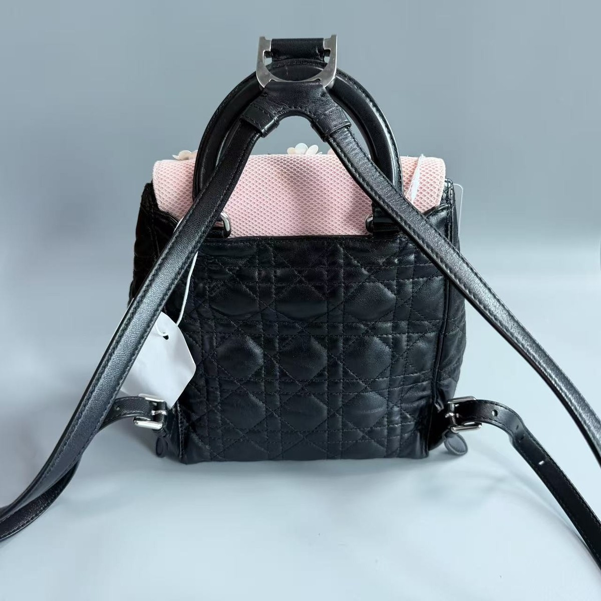 Dior Mini Cannage Backpack Black Lambskin Pink Floral  display picture 3