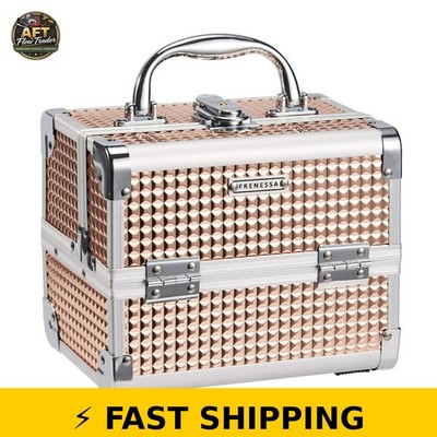 FRENESSA Makeup Case Portable Organizer with Mirror - Rose Gold
