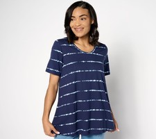 Denim  Co. Women's Top Sz XS Printed Favorite Jersey U-Neck Swing Blue A639552