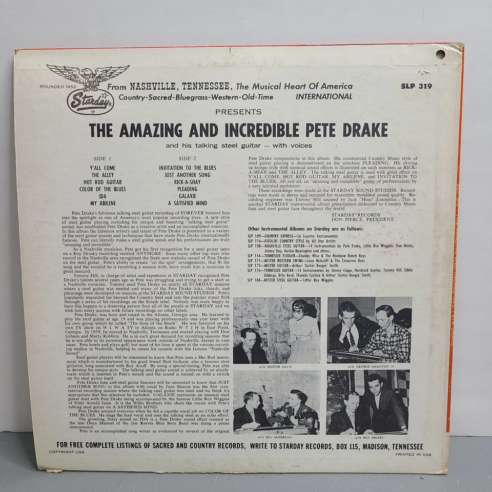 Pete Drake LP The Amazing & Incredible On Starday Records Strel Guitar - Image 2 of 4