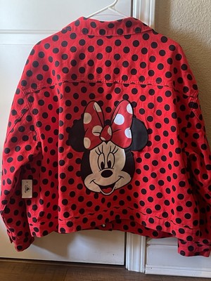 NEW Disney Jacket Womens XL Red Minnie Mouse Polka Dot Jean Denim Embroidered