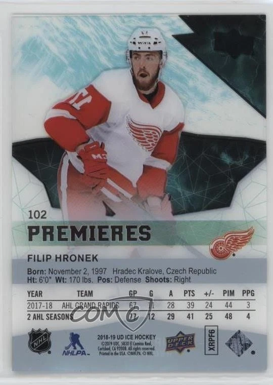 2018-19 Upper Deck Ice Premieres /499 Level 3 Filip Hronek #102 Rookie RC - Image 2 of 2