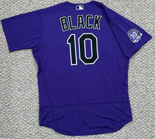 BLACK SIZE 46 #10 2023 COLORADO ROCKIES GAME USED JERSEY ISSUED PURPLE MLB