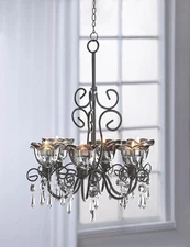 Black Shabby Hanging Baroque Crystals Iron Scrollwork Candle Holder Chandelier