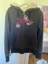 Animal Black With Pink Writing Fur Fleece Lined Zip Up Hoodie Womens Size 14