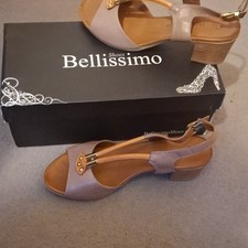 Bellissimo Women’s Taupe Leather Slingback Block Heel Sandals UK 5 Open Toe