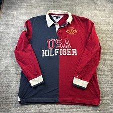 Tommy Hilfiger Rugby Shirt Mens XL Blue Long Sleeve Polo USA Crest
