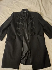vintage Harve Benard black wool coat with embellished frog closures.