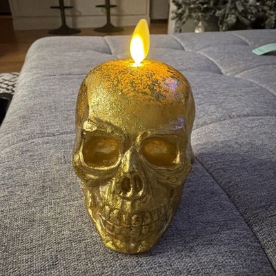 LUMINARA Gold Skull Led Candle- Set Of 2
