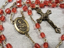 Vintage Rosary Prayer St Therese Of Lisieux Red Beads Religious Christian B74