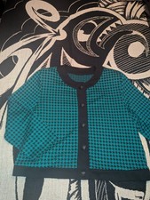 Vintage Teal Houndstooth Knit Button Up Sweater
