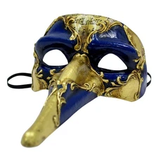 Blue/gold Long Straight Masquerade Nose Adult Costume