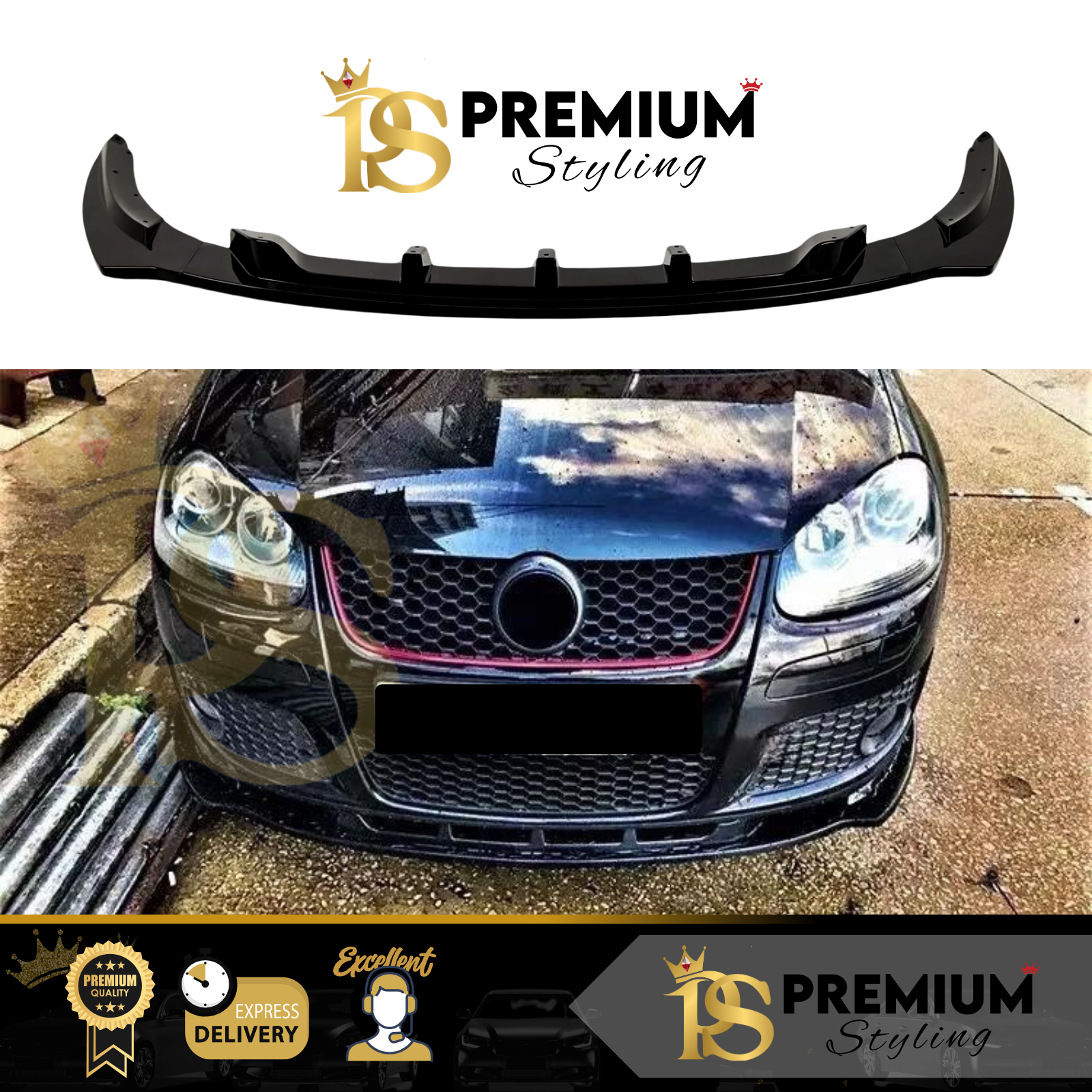 VW Golf MK5 GTI GT TDI Gloss Black Front Splitter Spoiler Lip Body Kit 2003-2008