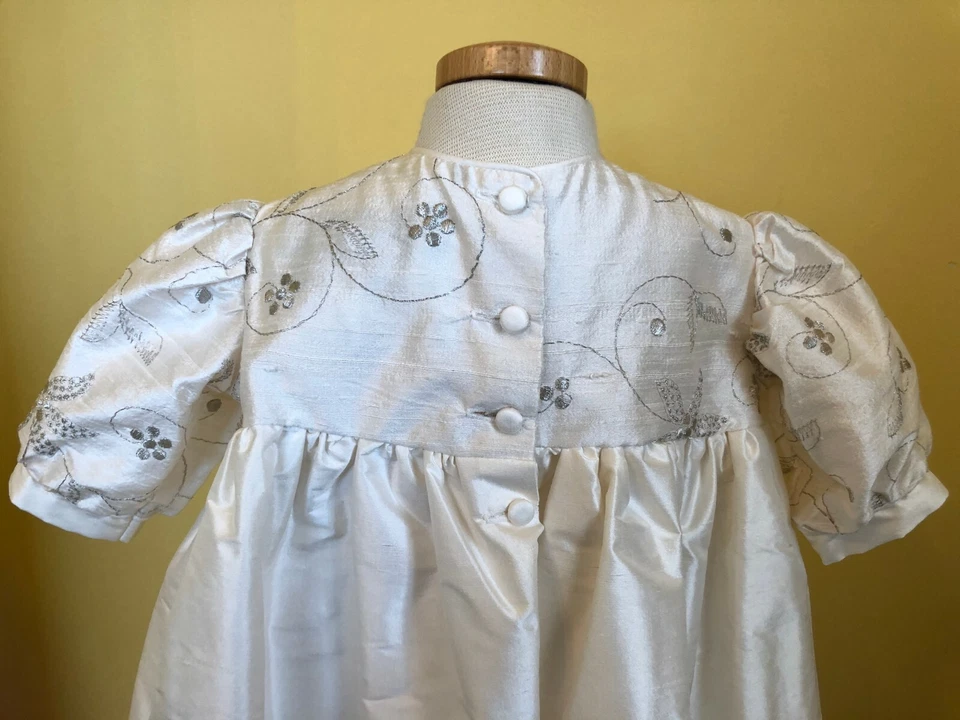 ivory/silver silk dupion Christening Gown . Hand made original one off - Image 4 of 4