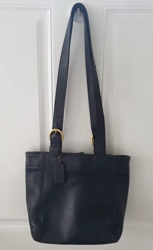 Vintage COACH Waverly Soho Navy Leather Purse Double Handles Brass 1996 USA
