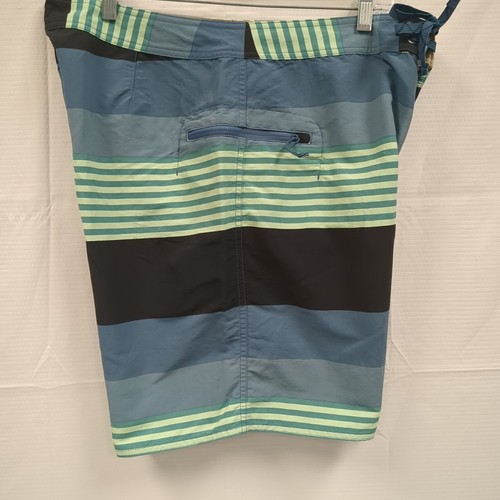 Patagonia Board Shorts Mens 36 Green Blue Black Stripped Surf Trunks STY-86622 - Picture 8 of 13