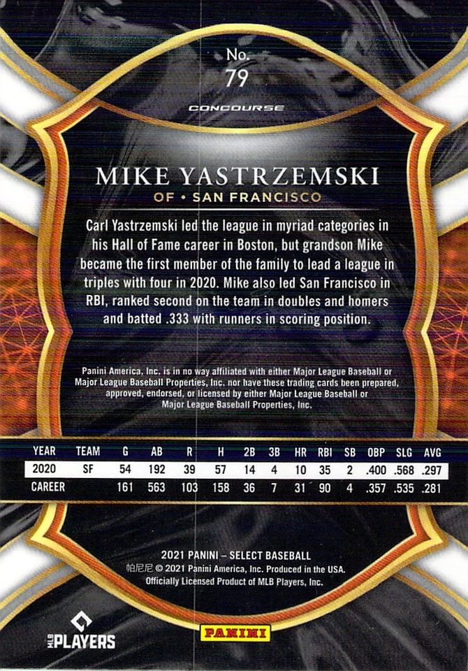 Mike Yastrzemski 2021 Panini Select Baseball Chrome Card #79 Giants Concourse - Image 2 of 2