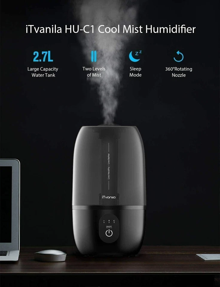iTvanila Ultrasonic Humidifier HU-C1 - (Black) - Image 2 of 4