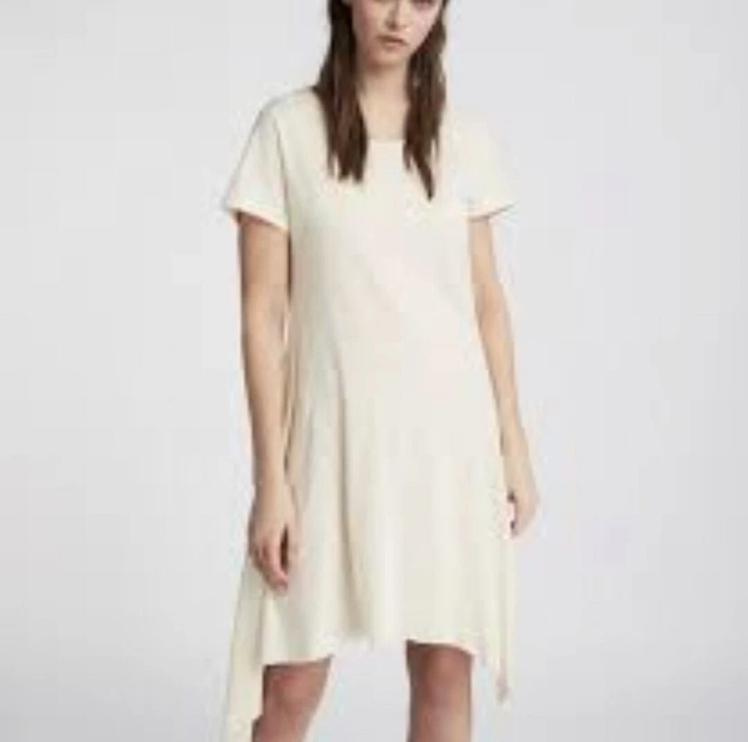 OFF WHITE Abito T shirt Tunica Asimmetrica All Saints Beige Off White XS NUOVO CON ETICHETTE